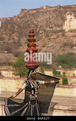 L'Inde, Jaipur, Amber Fort, Danse du Rajasthan Banque D'Images