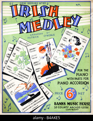 Feuille de musique mélodie irlandaise couvrir pour un arrangement de 1936 de la musique traditionnelle irlandaise pour le piano Banque D'Images