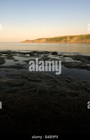 Lumière du soir sur les falaises à Runswick Bay Beach North Yorkshire Angleterre Banque D'Images