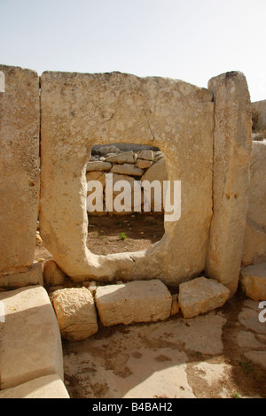 Hagar Qim, abside latérale de ce temple mégalithique, Malte. Banque D'Images