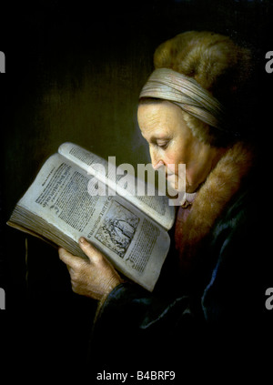 Vieille Femme à la lecture Gerard Dou 1613 - 1675 Dutch Dutch Painter Banque D'Images