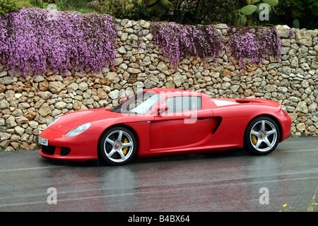 Voiture, PORSCHE CARRERA GT, roadster, l'année de modèle 2003-, Coupé/Cabriolet, rouge, debout, à la défense, vue latérale, photographe : Hans Dieter Banque D'Images