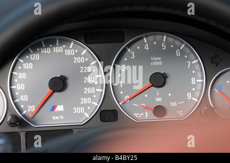 Voiture, BMW M3, convertible, l'année de modèle 2003-noir, vue de l'intérieur, Cockpit, affichage détaillé, redational-Capteur de vitesse, la technique/acces Banque D'Images