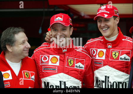 Sport moteur, Jean Todt, Rubens Barrichello et Michael Schumacher, pilote de course, Formule 1, Portrait, photographe : Daniel Reinha Banque D'Images