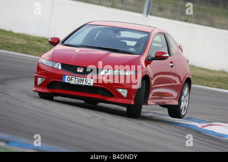 Honda Civic Type R, modèle année 2008-, rouge, la conduite, la diagonale de l'avant, vue frontale, test track Banque D'Images