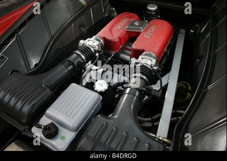 Voiture, Ferrari 360 Challenge Stradale, l'année de modèle 2003-, roadster, cabriolet, rouge, vue détaillée, voir dans le compartiment moteur, moteur, Banque D'Images