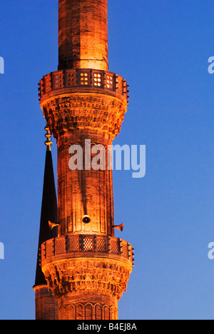 Détail de minarets sur la Mosquée Bleue, Istanbul, Turquie Banque D'Images