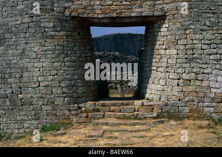 Le Grand Zimbabwe ruines de structures de pierre. Le Zimbabwe. Banque D'Images