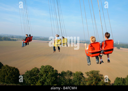 Vue panoramique depuis le chairoplane à Hansapark, un parc d'amusement à la côte de la mer Baltique allemande Banque D'Images