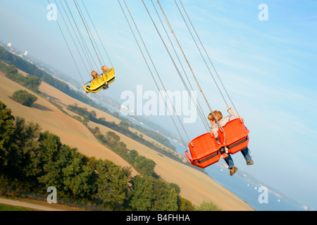 Vue panoramique depuis le chairoplane à Hansapark, un parc d'amusement à la côte de la mer Baltique allemande Banque D'Images