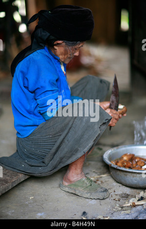 Tribeswoman Hmong blanc au village de Lung Dam, Province Ha Giang, Vietnam Banque D'Images