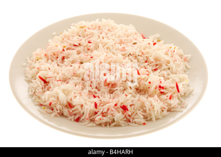 Des plats à emporter indien savoureux Riz Pilau coloré Ordre côté isolés contre un fond blanc avec un chemin de détourage et aucun peuple Banque D'Images