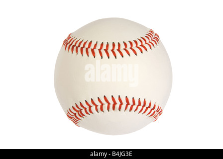 Un nouveau baseball isolé sur blanc avec surpiqûres rouges Banque D'Images