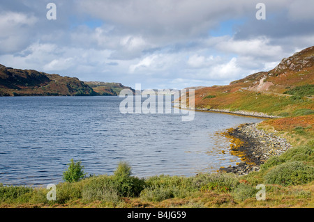 Crofting dispersés au-dessus des collectivités, Loch Inchard Riconich Sutherland Banque D'Images