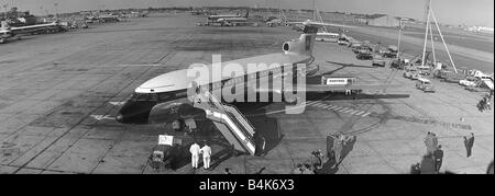 DeHavilland Trident 1C à l'aéroport d'Heathrow dans le modèle de couleurs d'aéronefs de Havilland DH 121 Trident 1C Sep 1962 BEA British European Airways l'avion avait volé dans de la Farnborough Air Show pour aller chercher un groupe de fonctionnaires avant de s'envoler pour Dublin Vol100 LFEY003 Banque D'Images