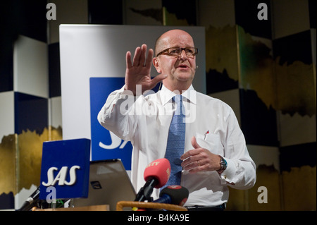 Chef Mats Jansson à la conférence de presse Commentaires sur le rapport annuel de la compagnie aérienne SAS Banque D'Images