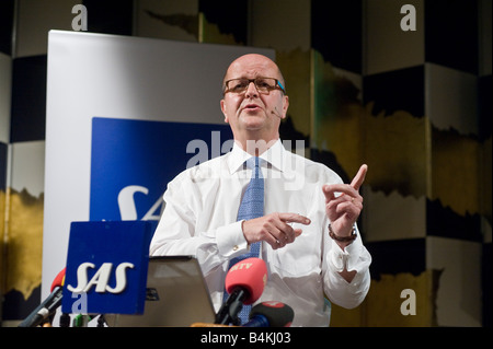 Chef Mats Jansson à la conférence de presse Commentaires sur le rapport annuel de la compagnie aérienne SAS Banque D'Images