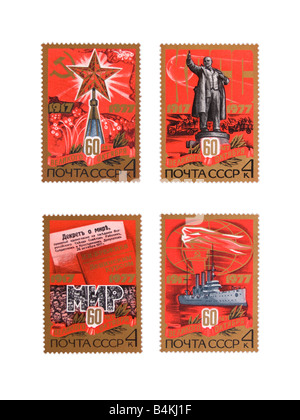 Les timbres de l'URSS (série). 60 ans de révolution de février 1977. Banque D'Images