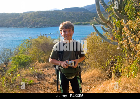 Garçon avec Camera US Virgin Islands Banque D'Images