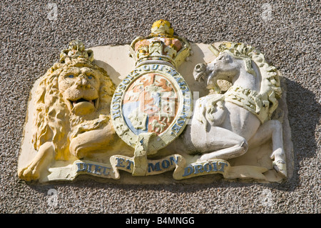 Falmouth, Cornwall, UK. Dieu et mon Droit plaque Banque D'Images