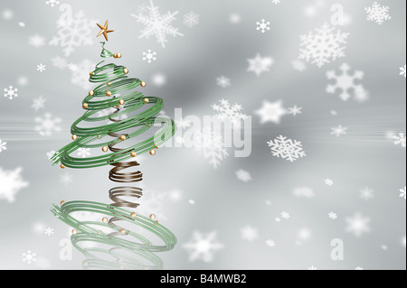 3D render of a Christmas Tree on a snowflake background Banque D'Images