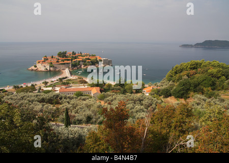 Île de Sveti Stefan converti en hôtel de luxe, le Monténégro Banque D'Images