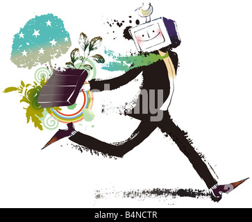 Businessman running with briefcase Banque D'Images