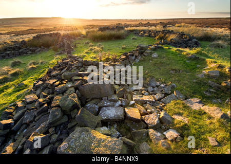 Bâtiment en pierre en ruine à Totley Moss dans le Derbyshire Banque D'Images