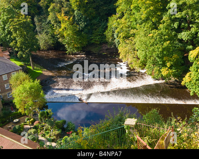 En regardant le barrage sur la rivière Nidd comme il passe par 'Knaresborough North Yorkshire' UK Banque D'Images