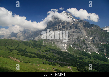 Avis de Wetterhorn et la vallée de Grindelwald à Grosse Scheidegg à partir de la première dans la région de la Jungfrau de la Suisse du sud Banque D'Images