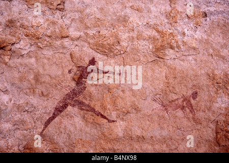 L'Algérie, Djanet. Le Parc National du Tassili n'Ajjer. UNESCO World Heritage site. Rockpaintings préhistorique. Désert du Sahara. Banque D'Images