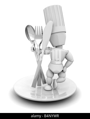 3D render of a chef avec couverts Banque D'Images