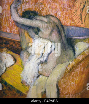 'Après le bain, femme s'essuyant' peint par Edgar Degas pastel sur papier 1895-1900 Courtauld Institute Gallery de Londres Banque D'Images