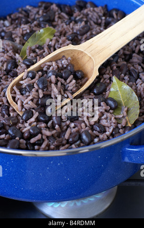 Pot de riz avec retour de haricots. Et cubaine traditionnelle cuisine latino-américaine. Banque D'Images