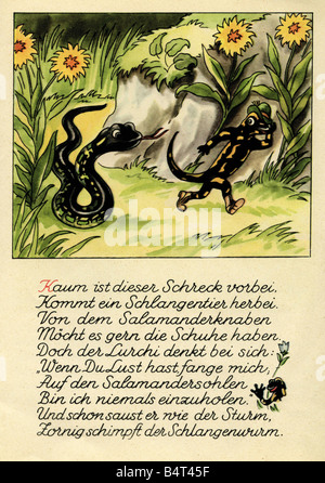 Publicité, mode, salamandre, livret, 'Lurchis Abenteuer - Das lustige Salamanderbuch' ('Lurchis aventures'), partie 1, 1937, Lurchi et le serpent, Banque D'Images