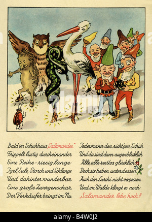 Publicité, mode, salamandre, livret, 'Lurchis Abenguer - Das lustige Salamanderbuch' ('Lurchis aventures'), partie 1, 1937, animaux et nains avec chaussures de salamandre, , Banque D'Images