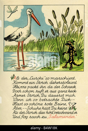 Publicité, mode, salamandre, livret, 'Lurchis Abenguer - Das lustige Salamanderbuch' ('Lurchis aventures'), partie 1, 1937, Lurchi et le storck, , Banque D'Images