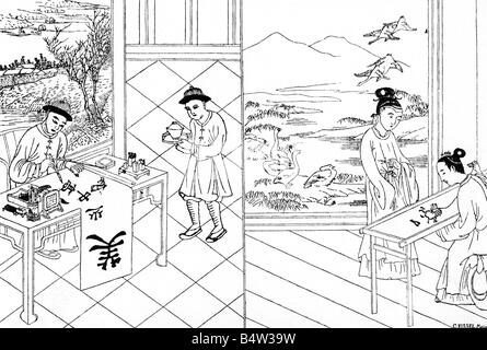 Géographie / voyages, Chine, gens, scènes familiales, dessin de C. Kissel, après une coupe de bois chinoise, vers 1860, Banque D'Images
