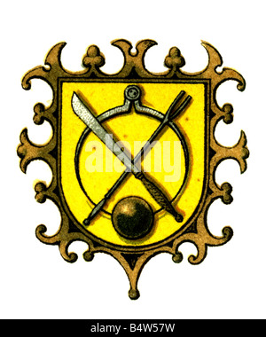 heraldry, emblèmes, guildes, emblèmes de guilde, guilde commerciale, maisons de traite, gravure, vers 1880, Banque D'Images