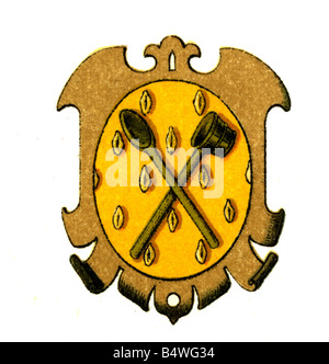 heraldry, emblèmes, guildes, emblèmes de guilde, guilde commerciale, brasseurs, gravure, vers 1880, Banque D'Images