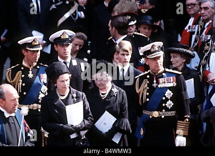 Funérailles du Comte Mountbatten La Famille royale La reine Elizabeth la reine mère, le Prince Philip, le Prince Charles Prince Andrew l'Septembre 1979 Banque D'Images