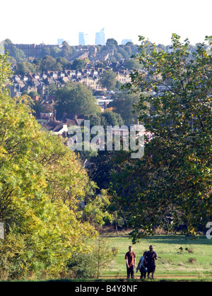 Vue depuis le parc Alexandra Palace à vers Canary Wharf Banque D'Images