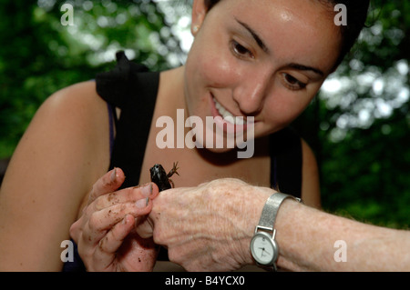 626 Stream Lab, dans la classe de biologie de l'École d'été de faire enquête sur les flux de invertrebrate Banque D'Images