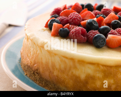 New York Cheesecake avec des fruits des champs Banque D'Images