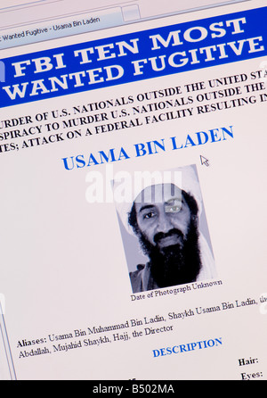 Capture d'écran de Macro FBI Most Wanted website avec Oussama ben Laden Editorial Utilisez uniquement Banque D'Images