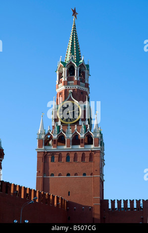 Le Sauveur (la tour Spasskaya), mur du Kremlin, Moscou, Fédération de Russie Banque D'Images