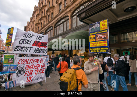 Protestation contre la fourrure à l'extérieur du magasin Harrods London England UK Banque D'Images