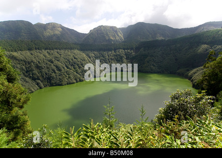 Açores vue sur Lagoa de Santiago un vulcano avec lake Banque D'Images
