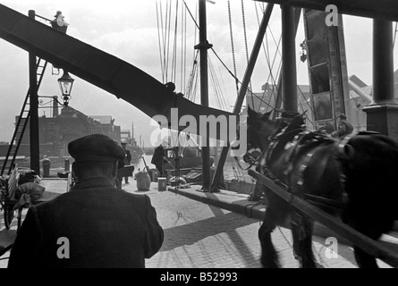 Scènes général et artisans dans et autour de Yorkshire prises par le photographe Humphrey Spender. ;Scènes occupé sur le canal avec les travailleurs et les chevaux sur la route;Août 1936 OL301C-002 Banque D'Images