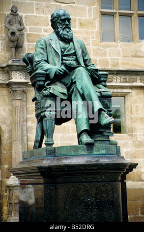 Statue de Charles Darwin, 1809-1882, à l'extérieur de la bibliothèque Castlegates, Shrewsbury, Shropshire, Angleterre. Banque D'Images